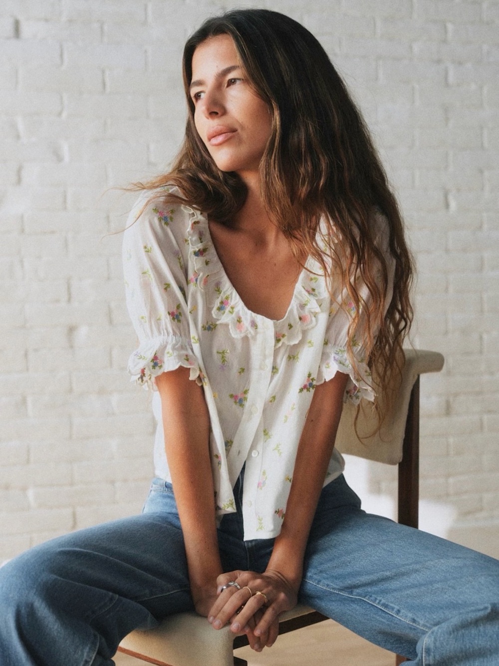 Sezane Kerinne Shirt Romance Pink With Ecru Embroidery - Size 14